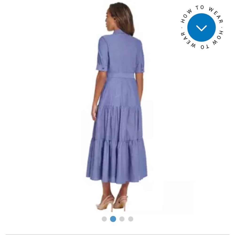 NWT Calvin Klein Denim Cotton Tiered Ruffle Hem Shirtdress Size 4P - Picture 2 of 11